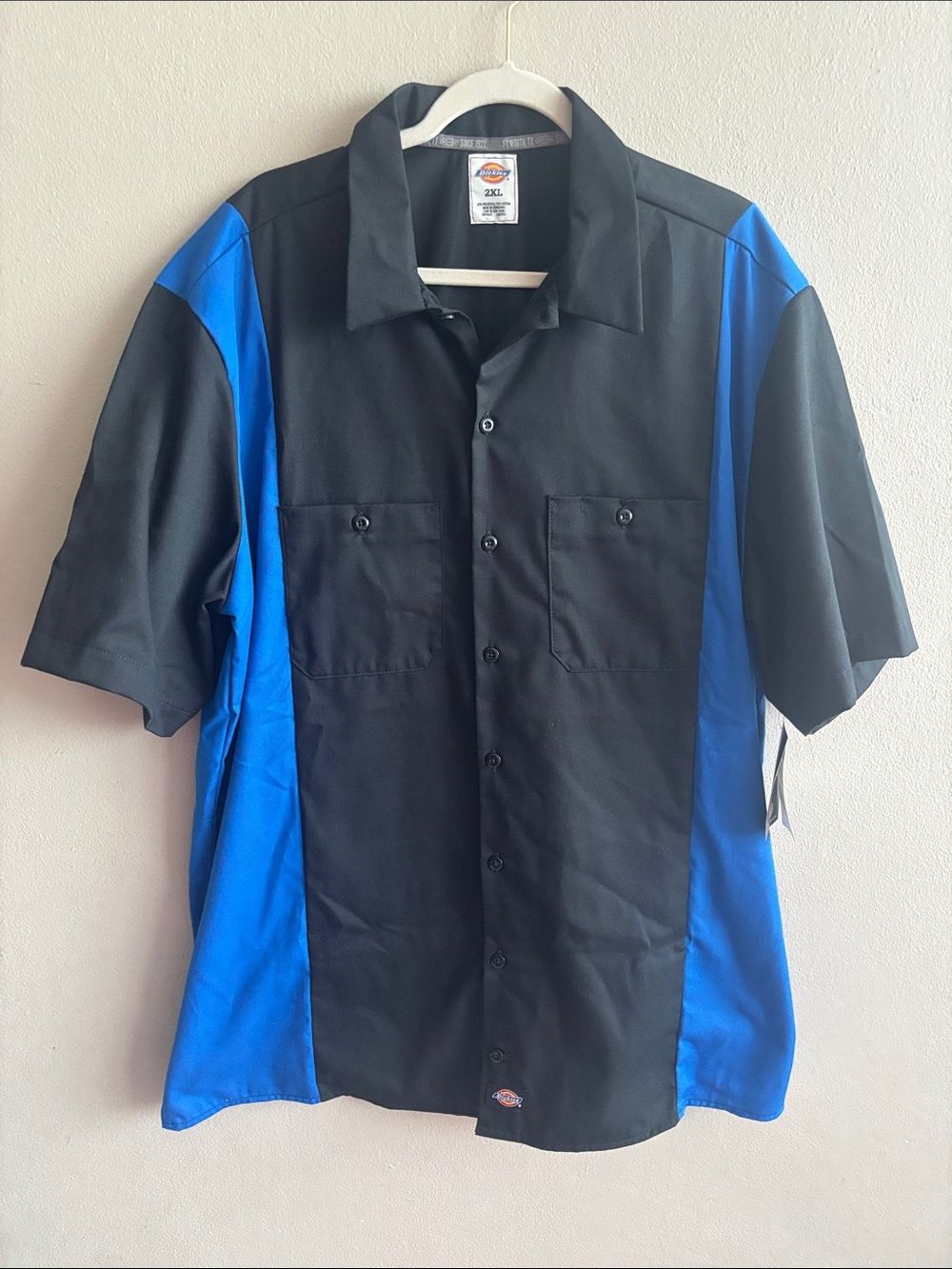 Dickies Men's 2XL Two-Tone Short Sleeve Work Shirt Black & Royal Blue Button
